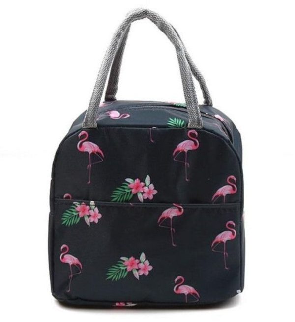 sac isotherme repas noir flamants roses